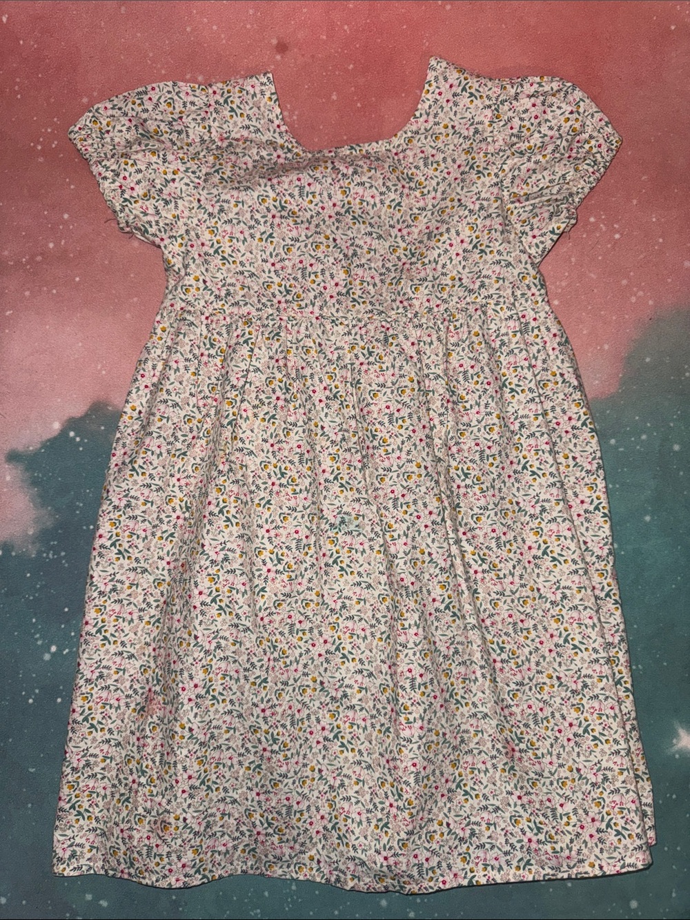 Girls' Floral White ditsy Cotton Dress - Cute Short Sleeve open back 4 t